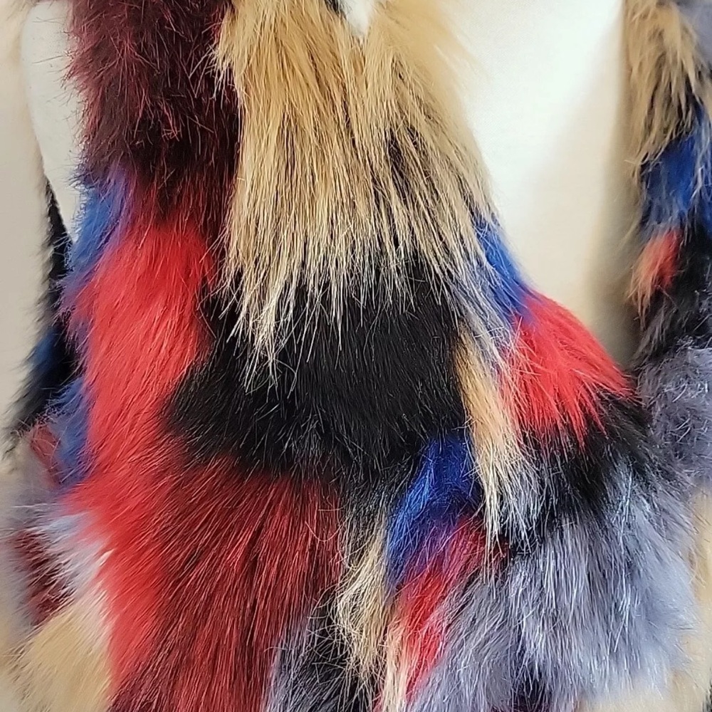 Gianni Bini Multi Color Faux Fur Vest With Clasps Pockets Large